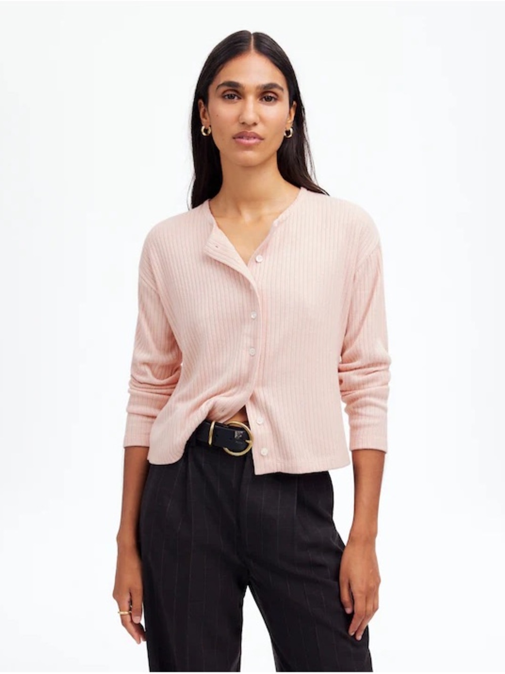 Madewell Pink Relaxed Rib Button Front Cardigan Sweater Size M